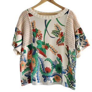 Anthropologie Fabiola Floral Knit Short Sleeved Sweater Size Small